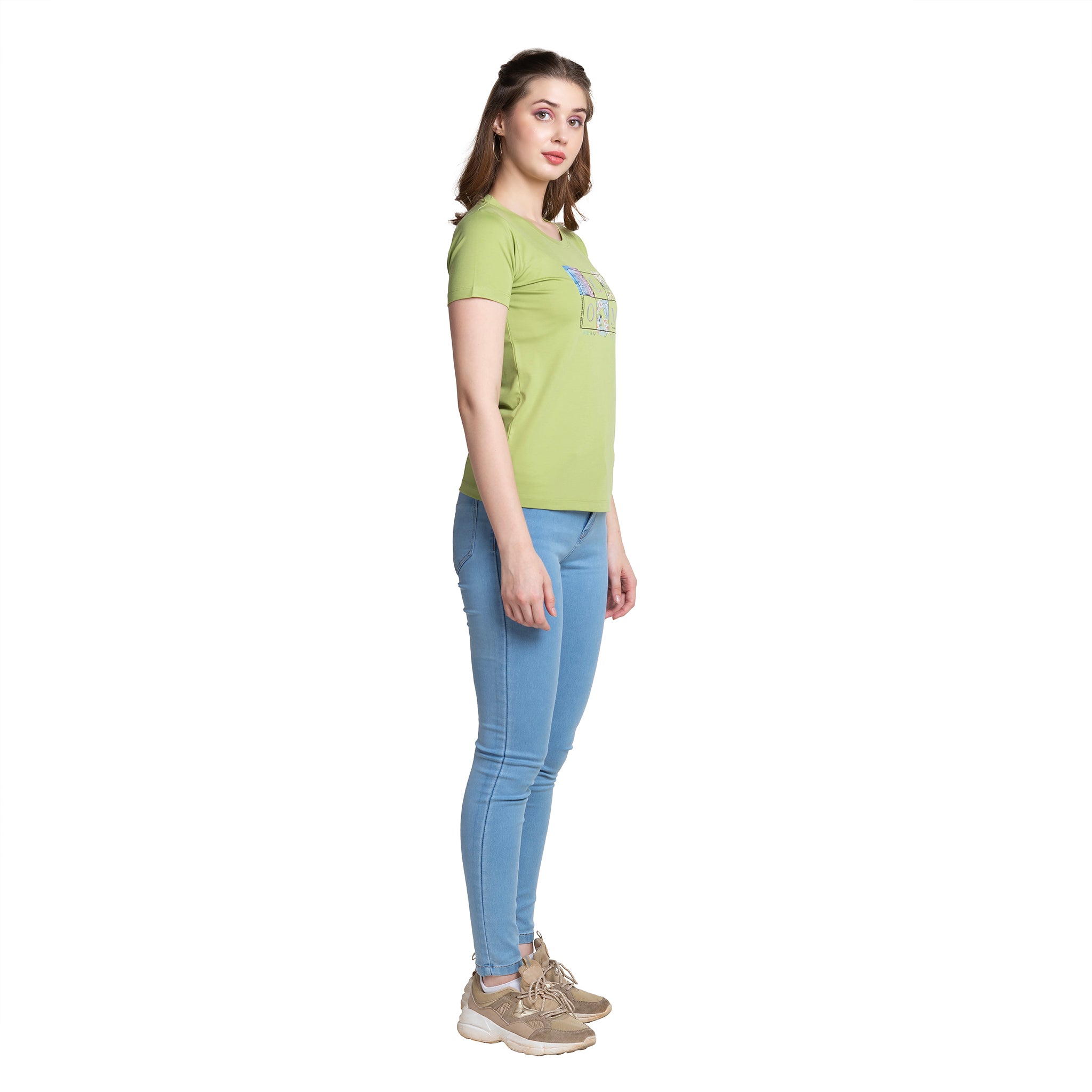 Astron – Round Neck Half Sleeves Peach Color Women’s T-Shirt