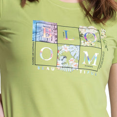 Astron – Round Neck Half Sleeves Olive Green Color Women’s T-Shirt
