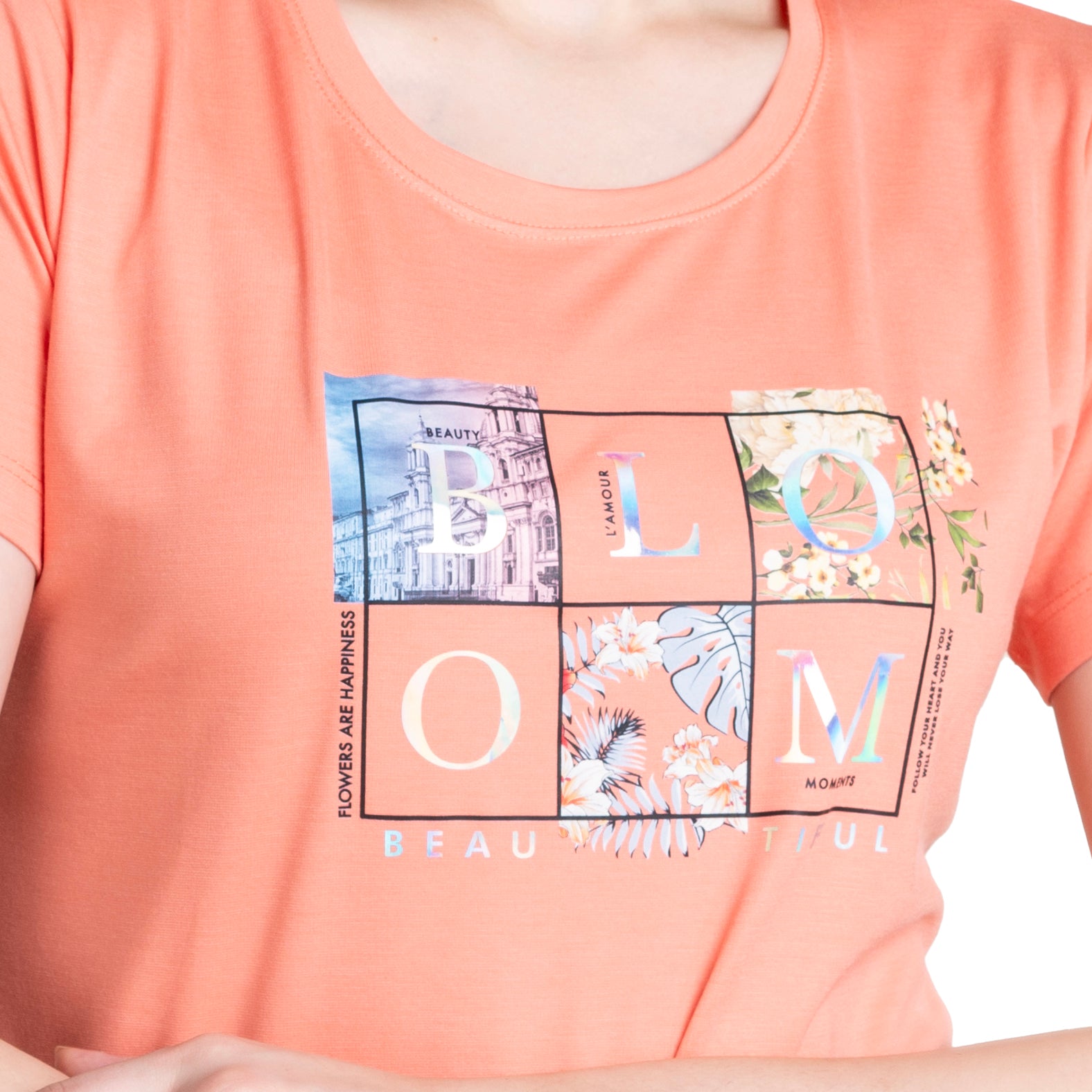 Astron – Round Neck Half Sleeves Peach Color Women’s T-Shirt