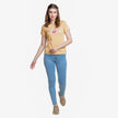 Flower Print Lemon Colour Round Neck T-shirt For Ladies