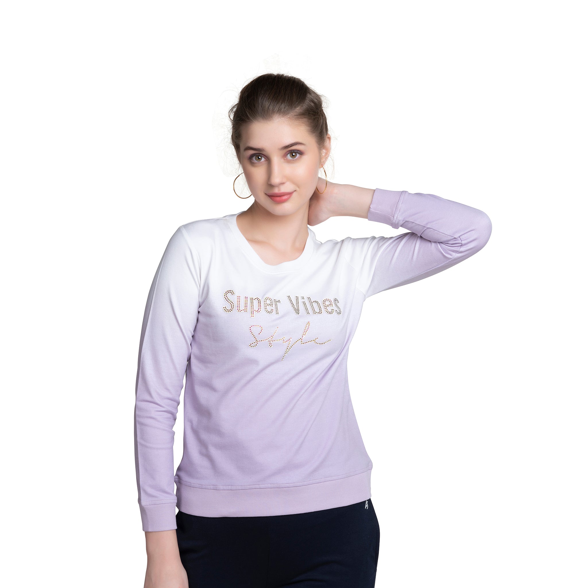 Long Sleeve Chest Printed Ladies Cotton T-shirt