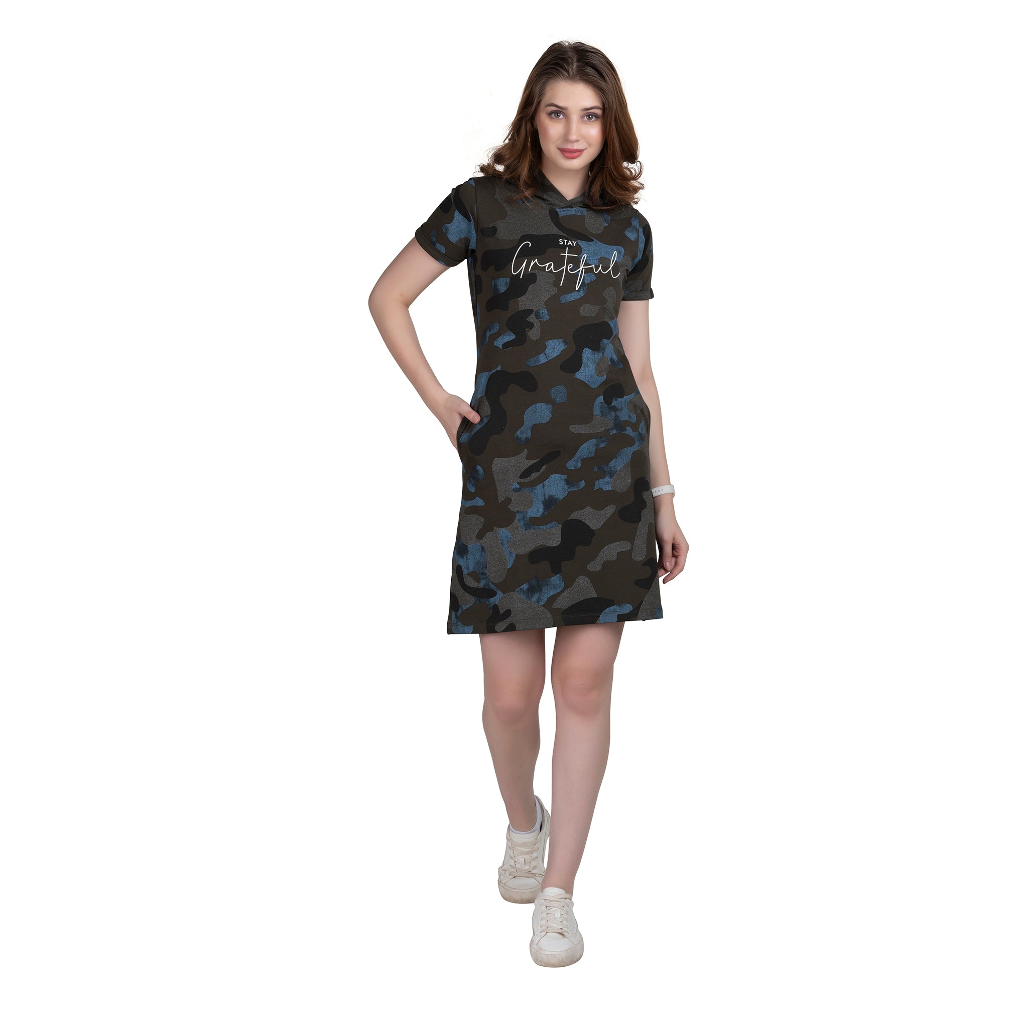 Women's Camouflage Printed Hoodie Tunic Dress