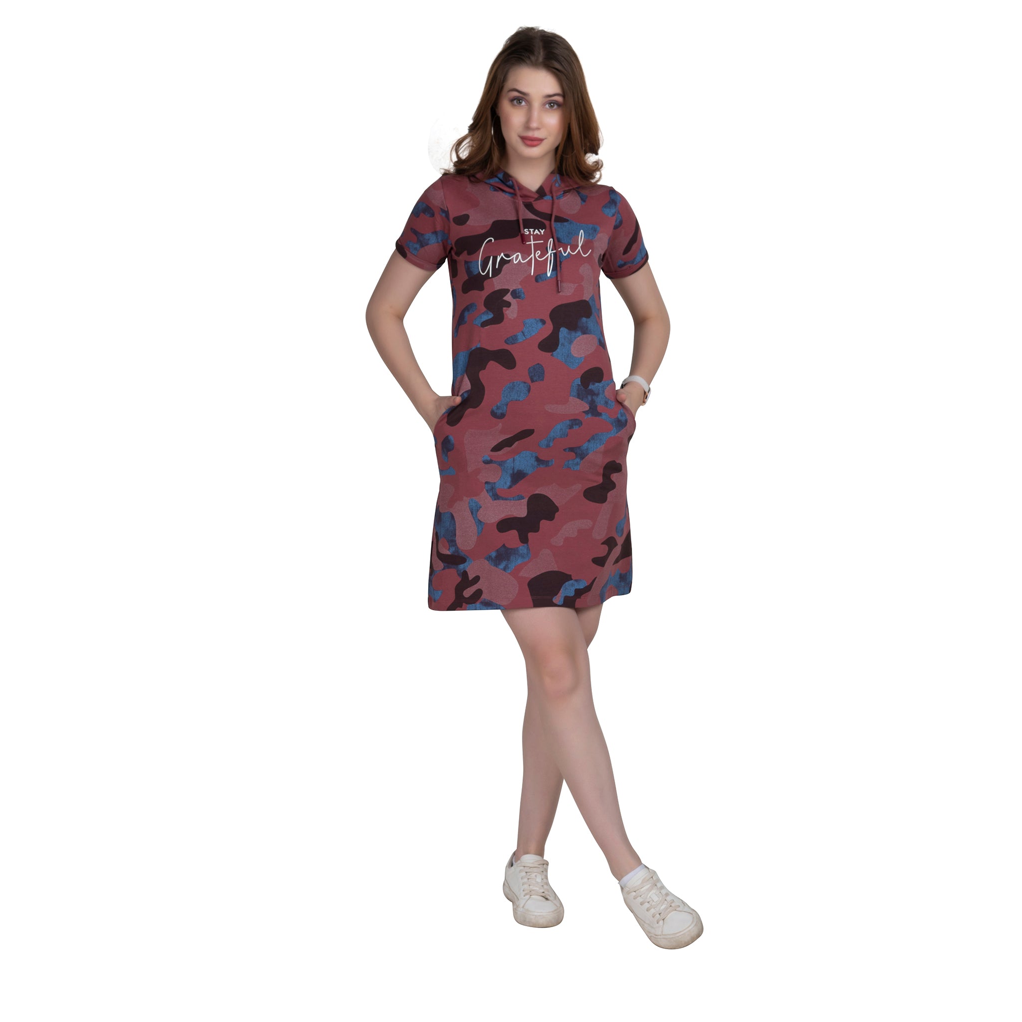 Women's Camouflage Printed Hoodie Tunic Dress