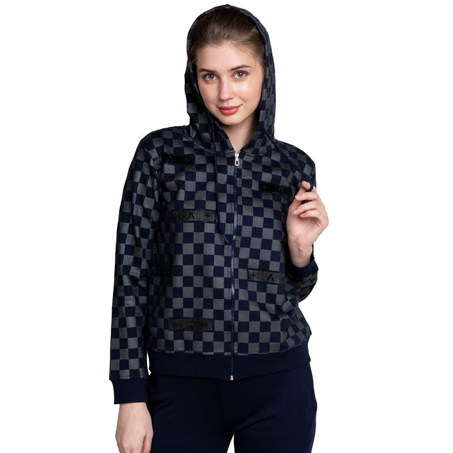 Checker Print Women's Zip-through Hoodie