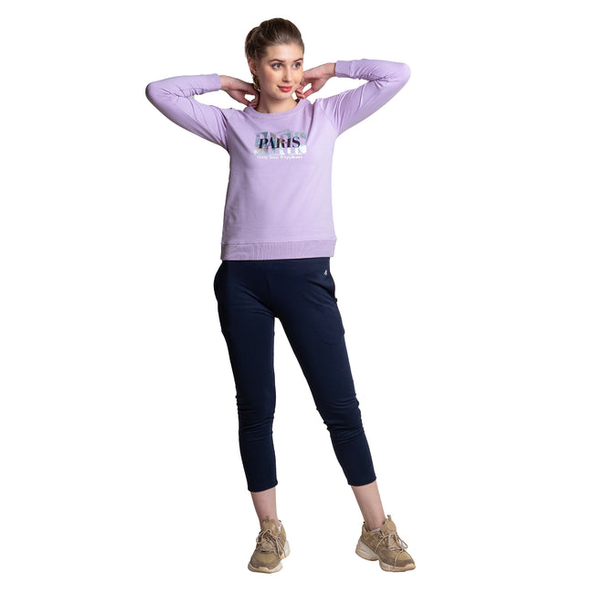 Full Sleeve Chest printed Looper Knit T-shirt for Ladies