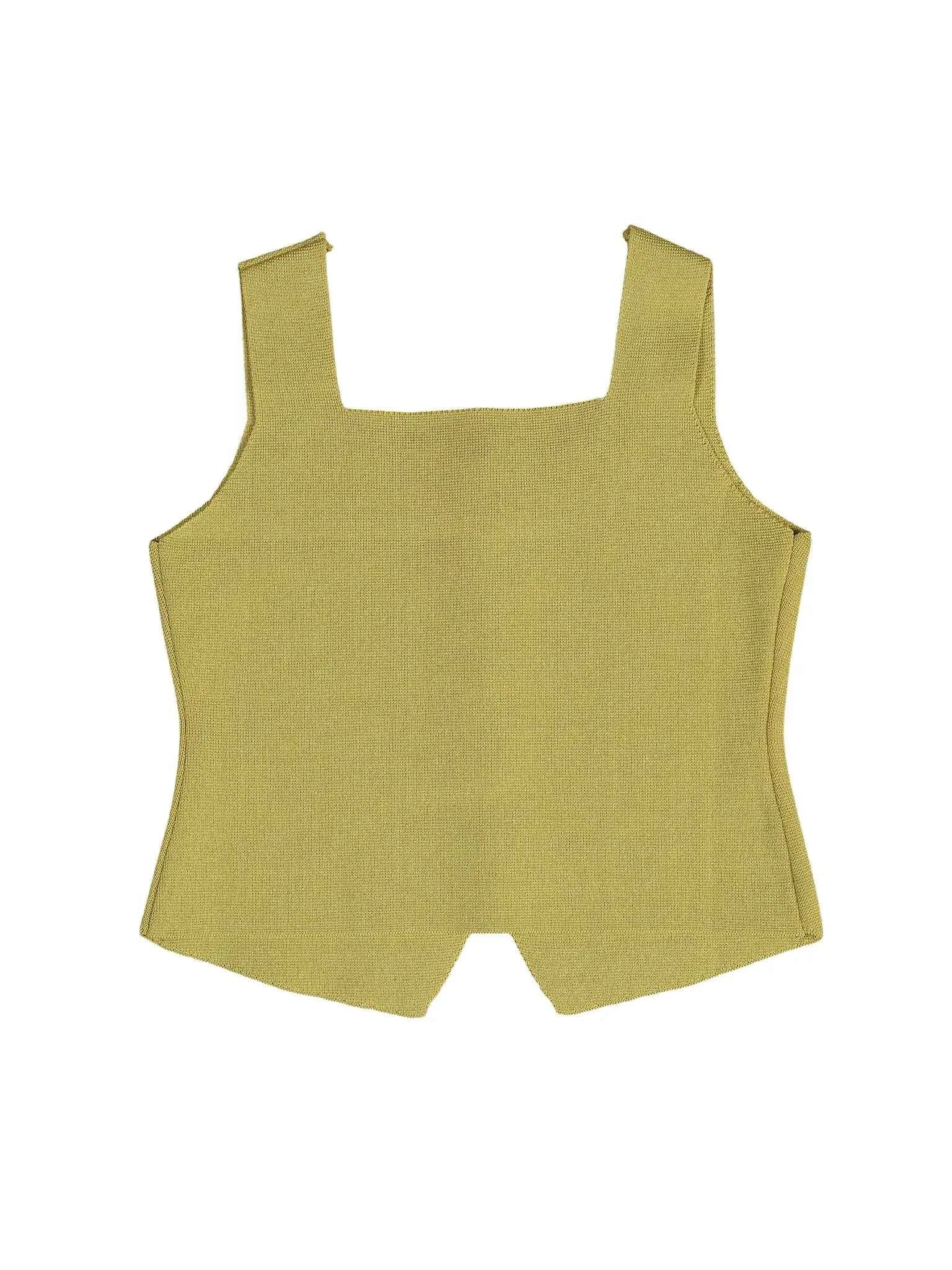 Astron Chartreuse Green Ribbed Knit Sleeveless Vest Top