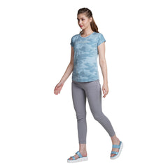 Astron – Camouflage Print Cap Sleeves Blue Color Cotton T-Shirt for Women
