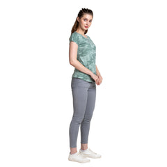 Astron – Camouflage Print Cap Sleeves Green Color Cotton T-Shirt for Women