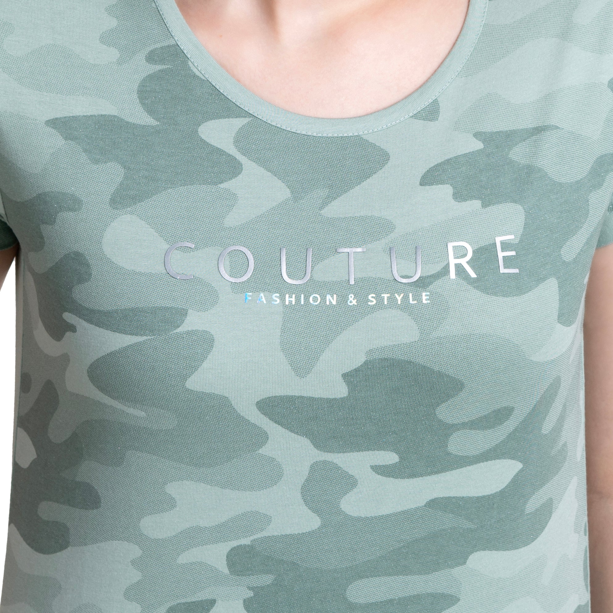 Ladies Camouflage Print Cap Sleeves Cotton T-shirt