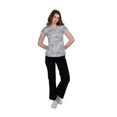 Astron – Camouflage Print Cap Sleeves Grey Color Cotton T-Shirt for Women