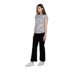 Astron – Camouflage Print Cap Sleeves Grey Color Cotton T-Shirt for Women