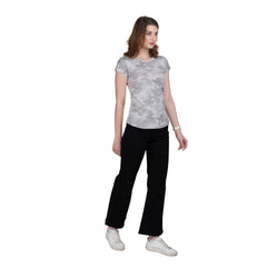 Astron – Camouflage Print Cap Sleeves Grey Color Cotton T-Shirt for Women