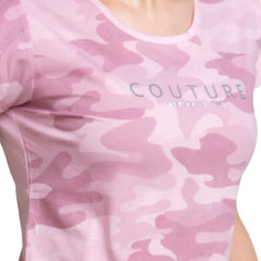 Astron – Camouflage Print Cap Sleeves Pink Color Cotton T-Shirt for Women