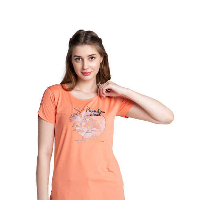 Women's Chest Print Half Sleeve Cotton T-shirt