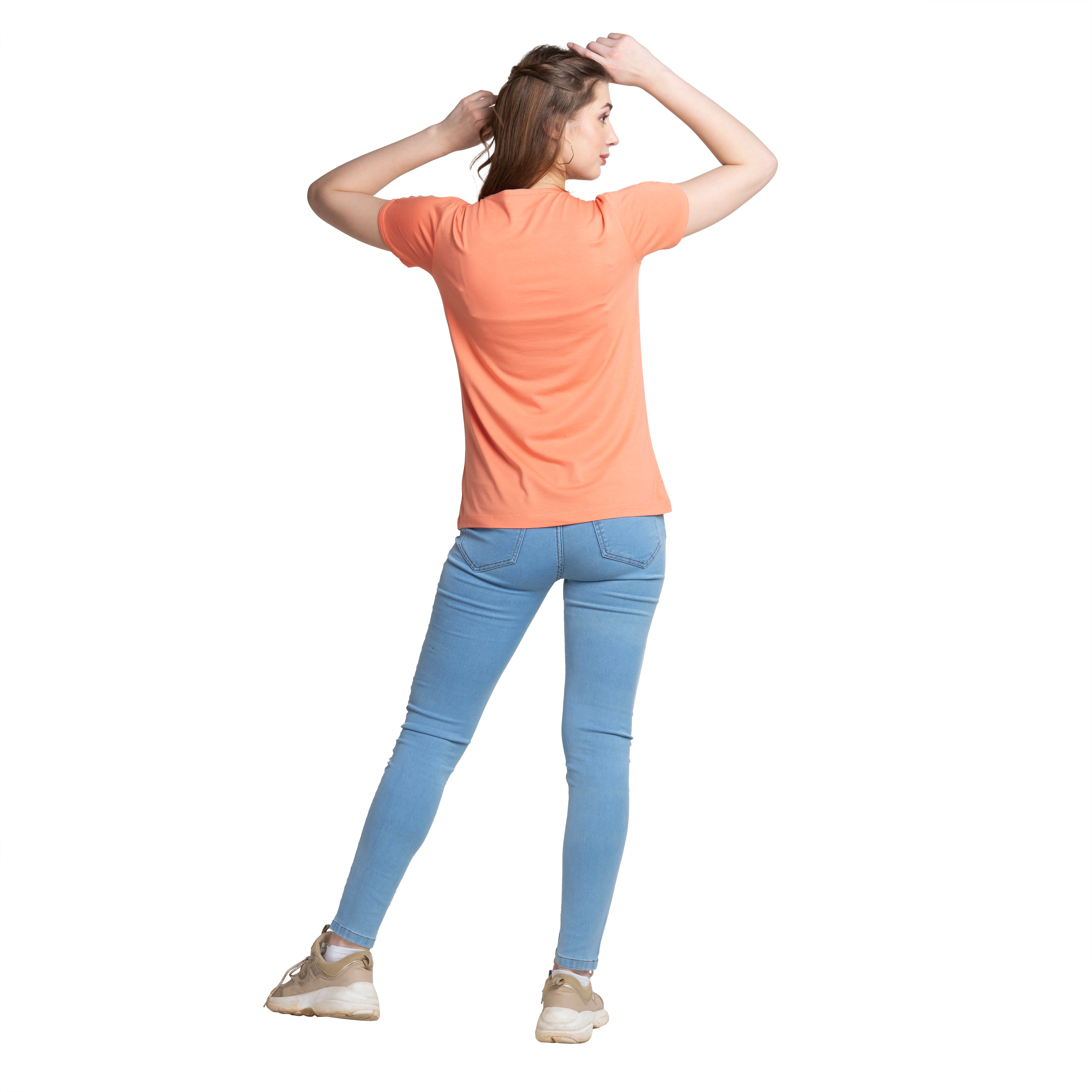 Women's Chest Print Half Sleeve Cotton T-shirt.
