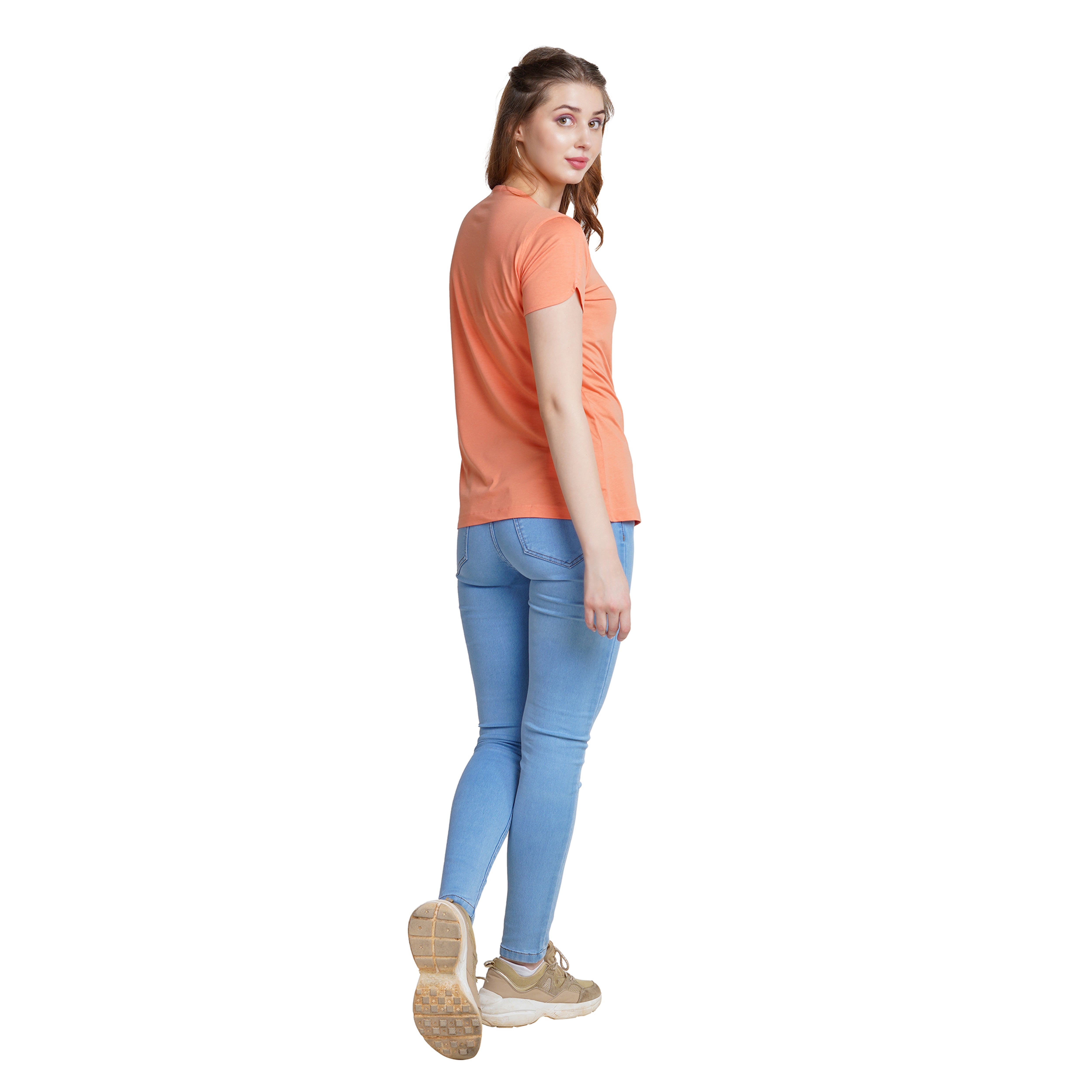 Women's Chest Print Half Sleeve Cotton T-shirt.