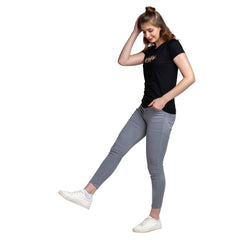 Black Round Neck Half Sleeve Ladies Cotton T-shirt.