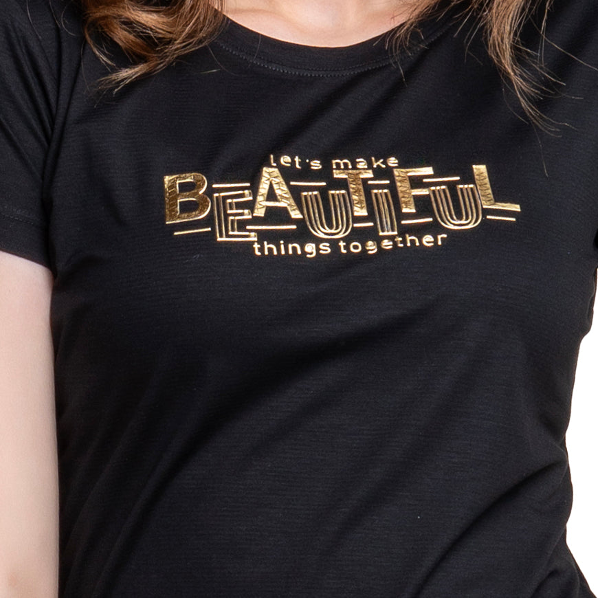 Black Round Neck Half Sleeve Ladies Cotton T-shirt.