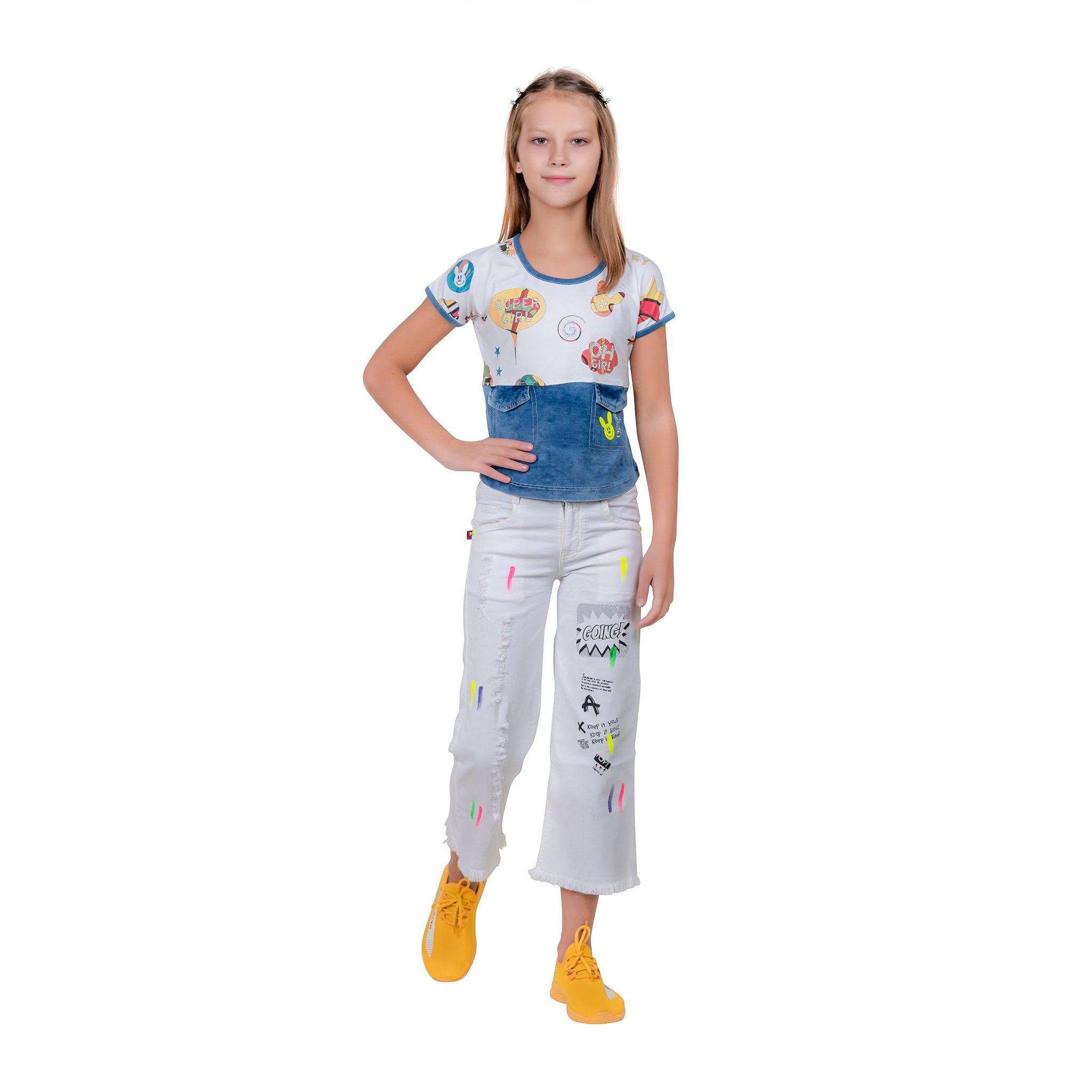 Girl's Half Sleeve Denim T-Shirt