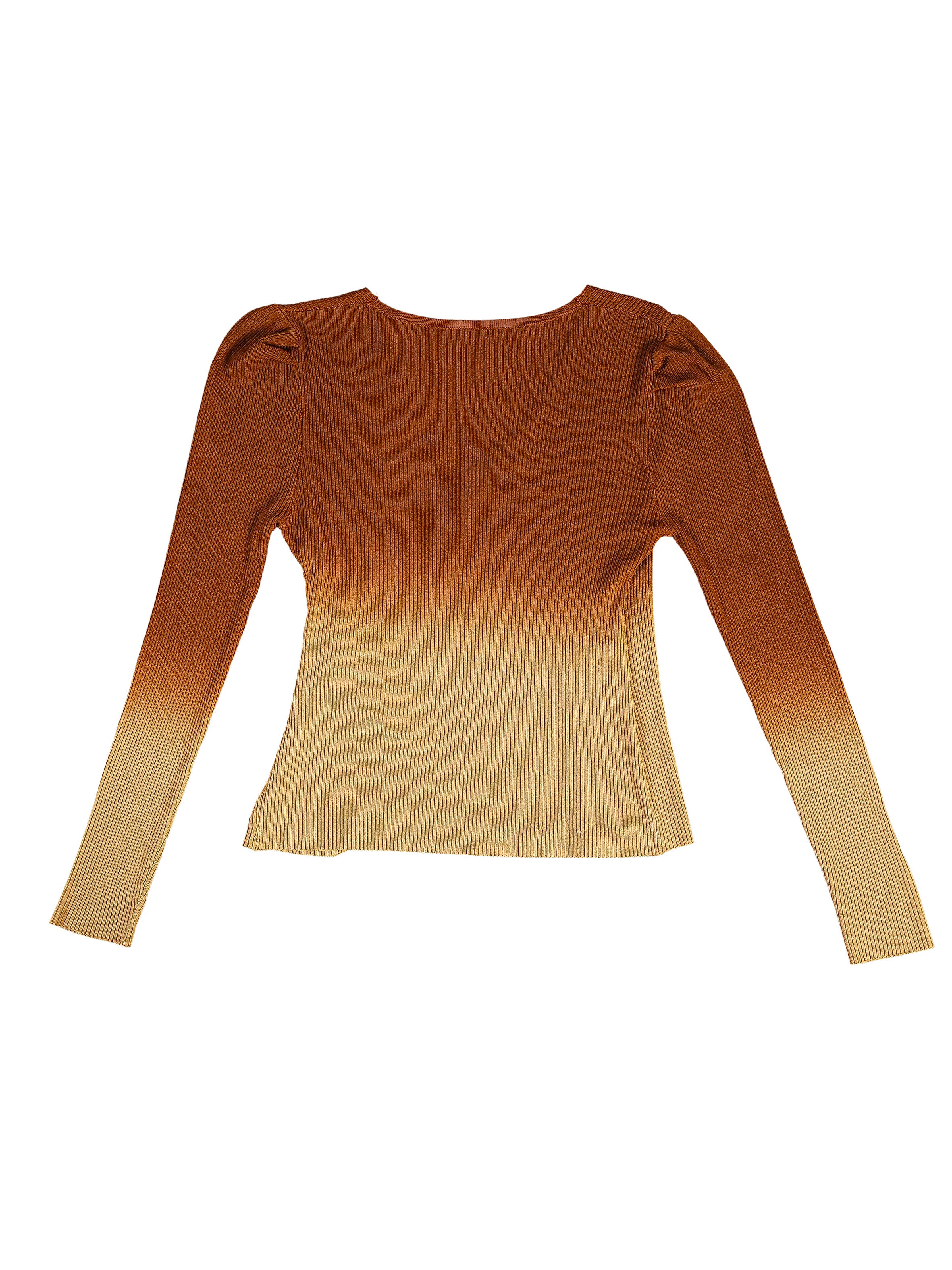 Astron Brown Ombre V Neck Ribbed Women’s Top
