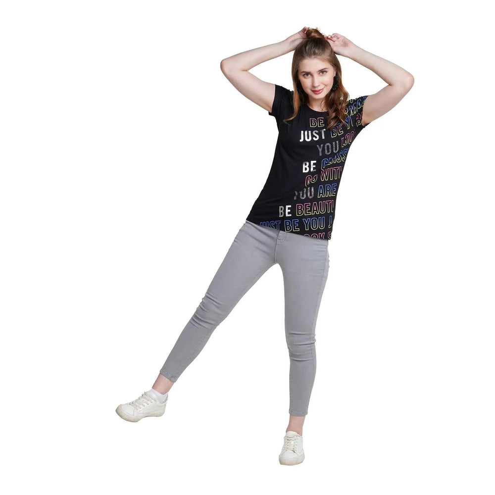 Astron – Round Neck Green Color Typography Print Cotton T-Shirt for Women