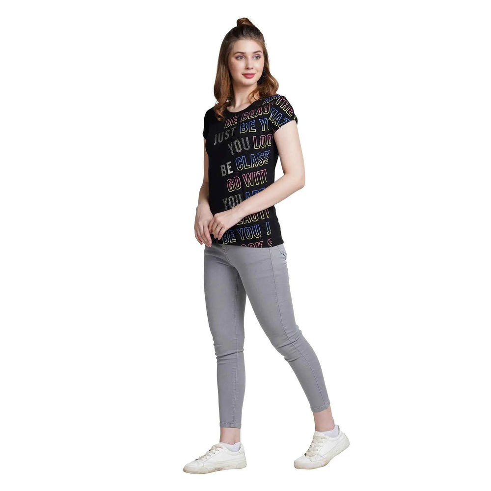 Astron – Round Neck Green Color Typography Print Cotton T-Shirt for Women