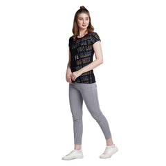 Astron – Round Neck Black Color Typography Print Cotton T-Shirt for Women