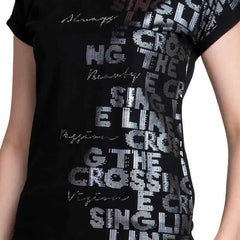 Astron - Magyar Sleeves Typography Print Cotton T-shirt for Women