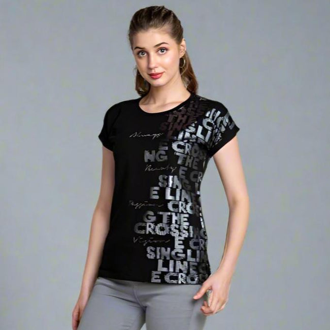 Magyar Sleeves Typography Print Cotton T-shirt / Tee For Women