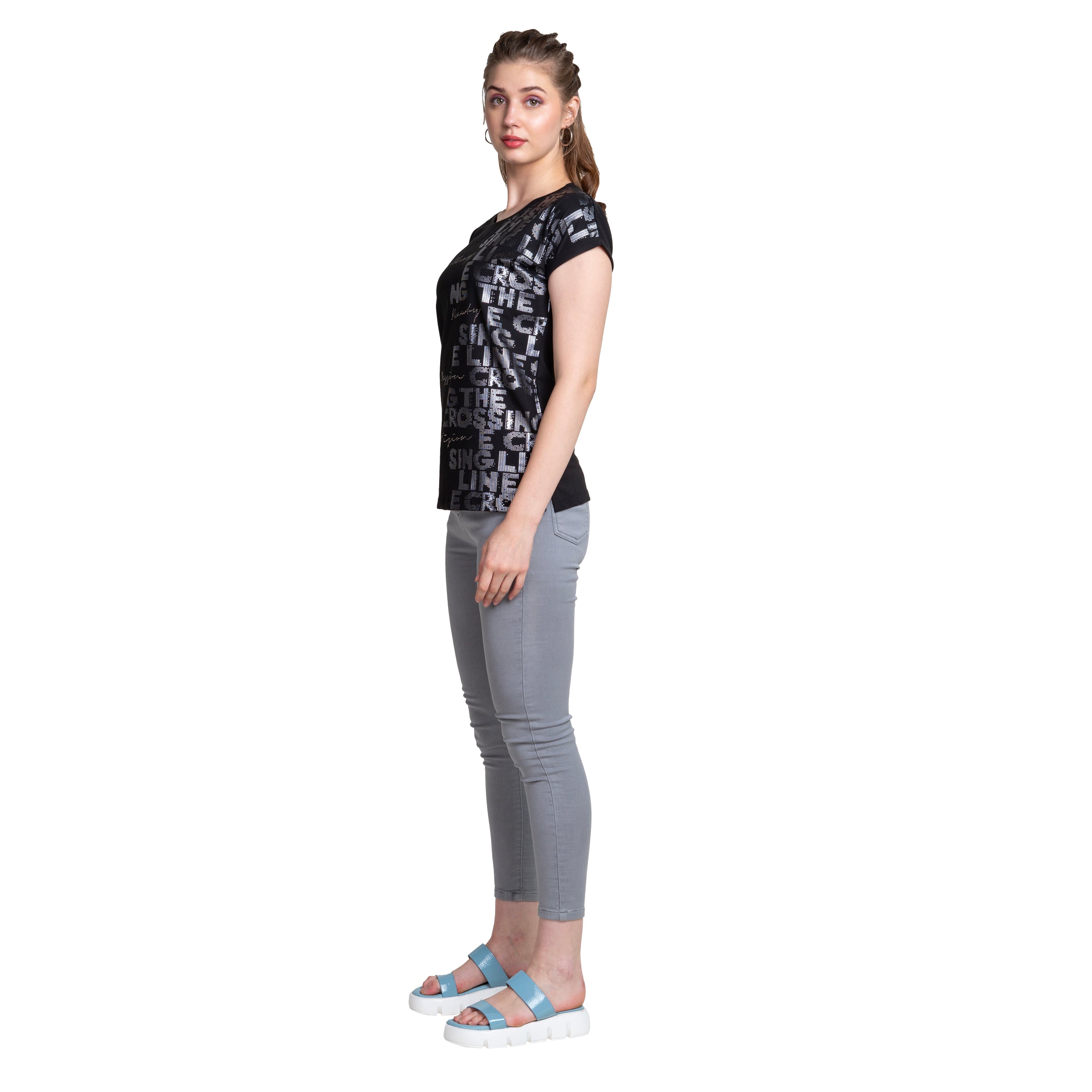 Magyar Sleeves Typography Print Cotton T-shirt / Tee For Women.