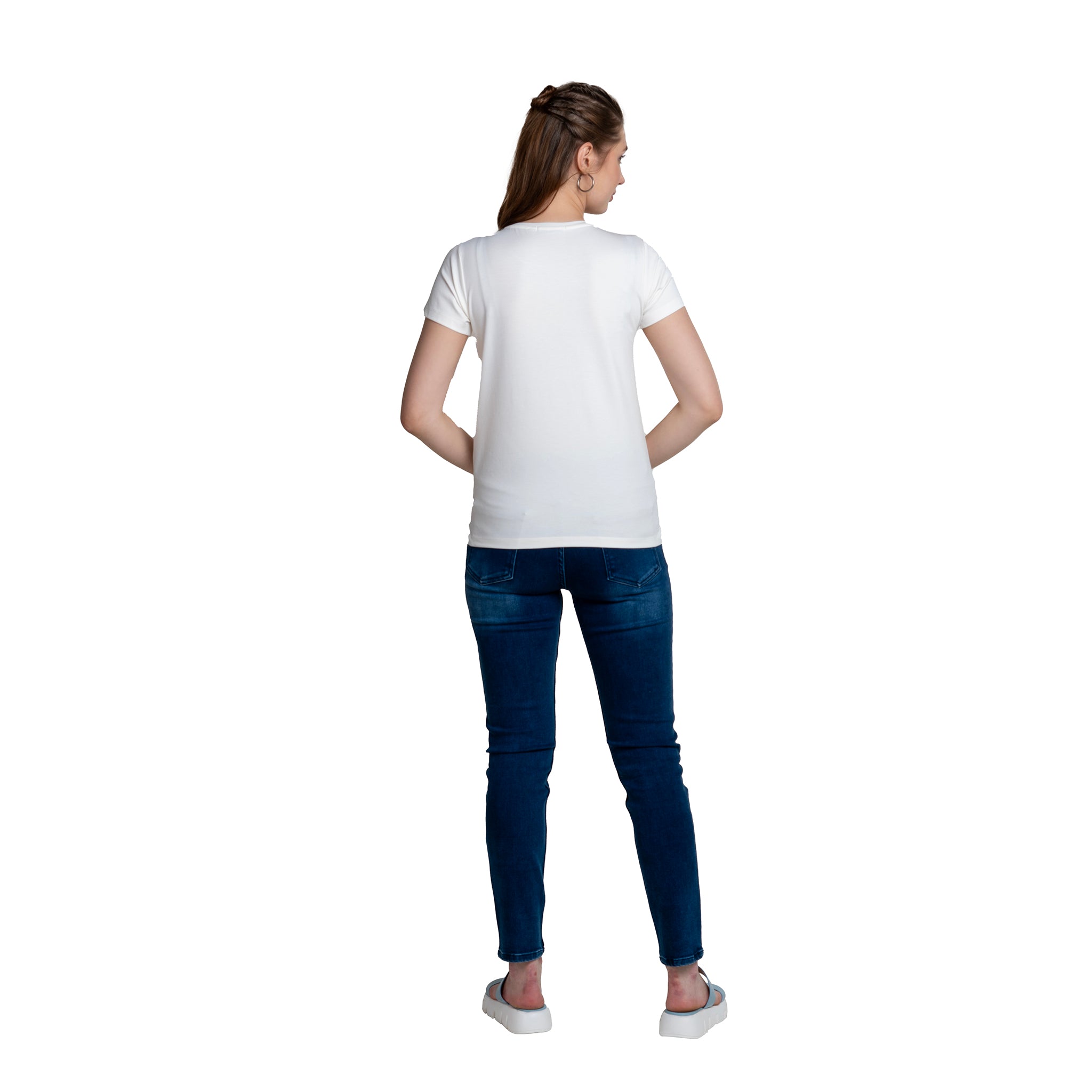 White Half Sleeves Printed T-shirt / Tee For Women