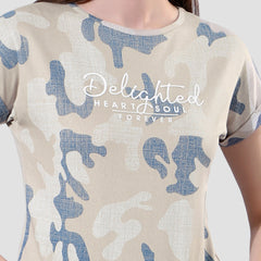 Short Sleeves Comfort Fit Camouflage Printed T-shirt For Women.