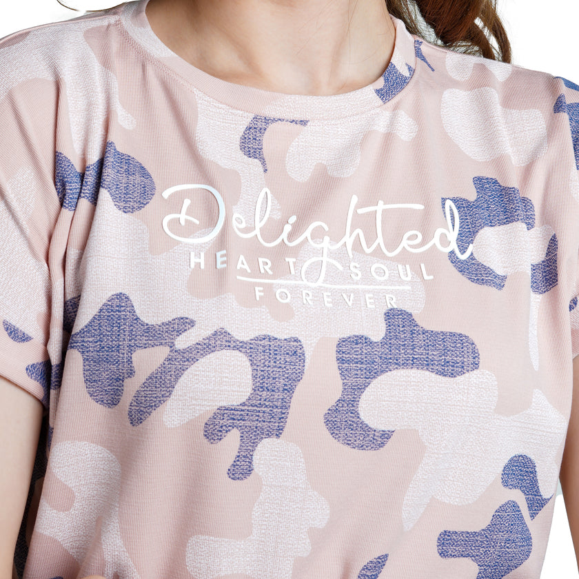 Peach Colour Camouflage Print Women's Half Sleeve T shirt – ASTRON