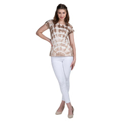 Astron – Tie-Dye Round Neck Brown Color Cotton T-Shirt for Women