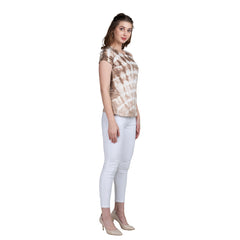 Astron – Tie-Dye Round Neck Brown Color Cotton T-Shirt for Women