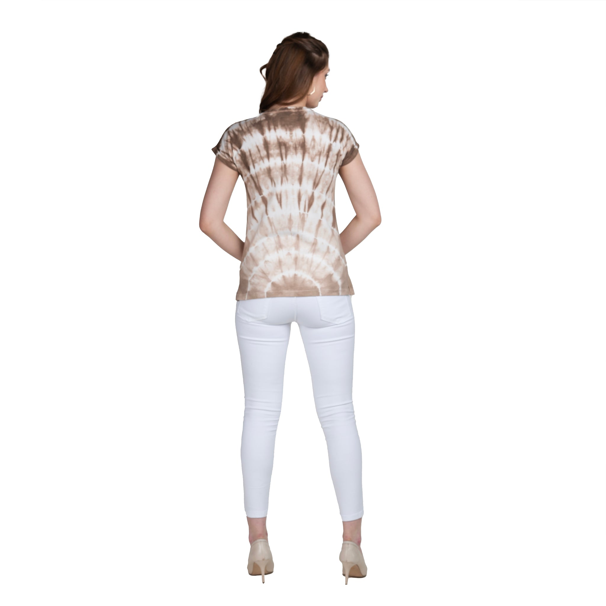 Astron – Tie-Dye Round Neck Green Color Cotton T-Shirt for Women