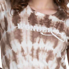 Astron – Tie-Dye Round Neck Brown Color Cotton T-Shirt for Women