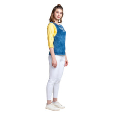 Astron – Round Neck Denim Lemon Yellow Color T-Shirt for Women