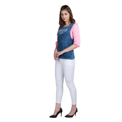 Astron – Round Neck Denim Pink Color T-Shirt for Women