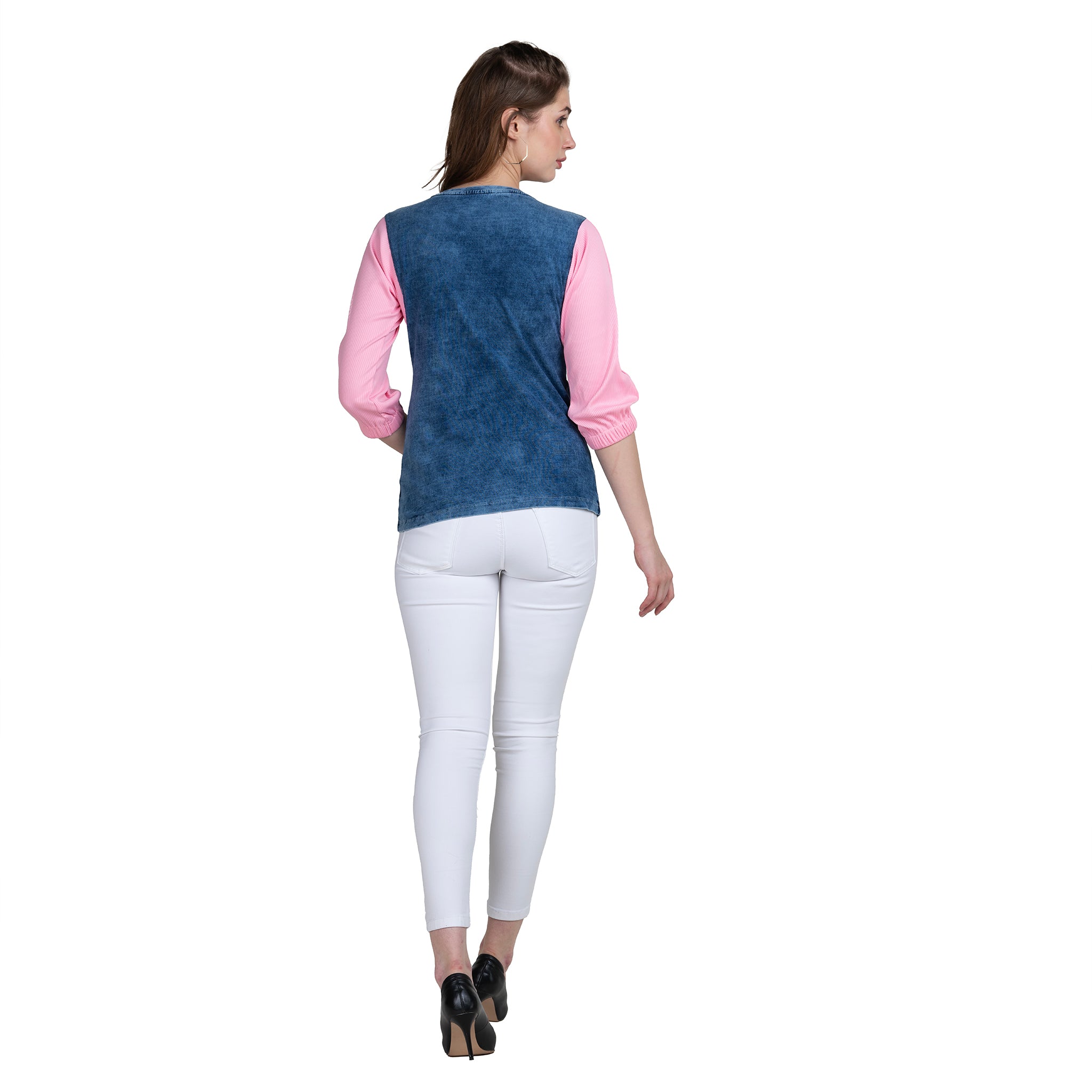 Astron – Round Neck Denim Lemon Yellow Color T-Shirt for Women