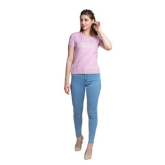 Women's Chest Printed light Purple colour T-shirt.