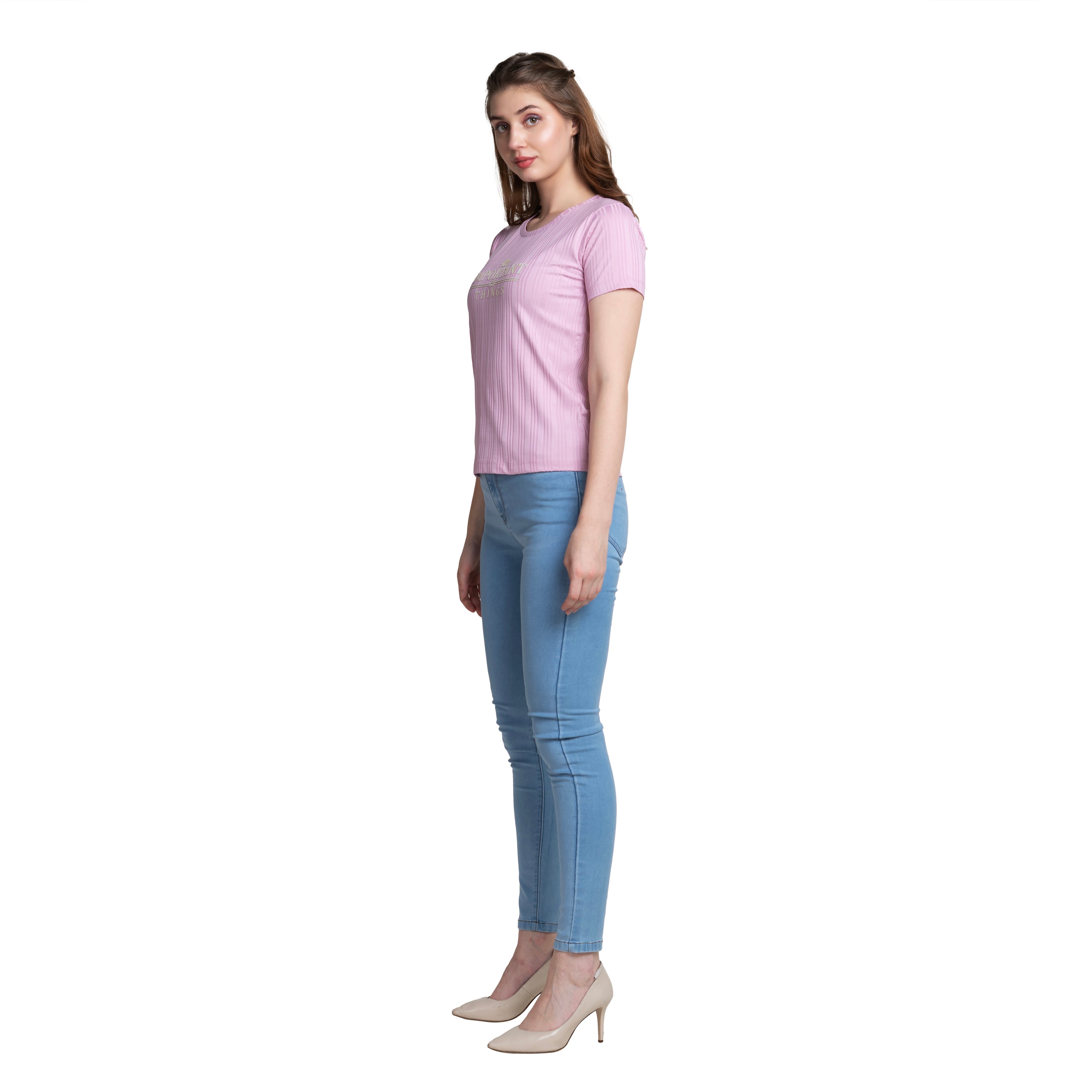 Women's Chest Printed light Purple colour T-shirt.