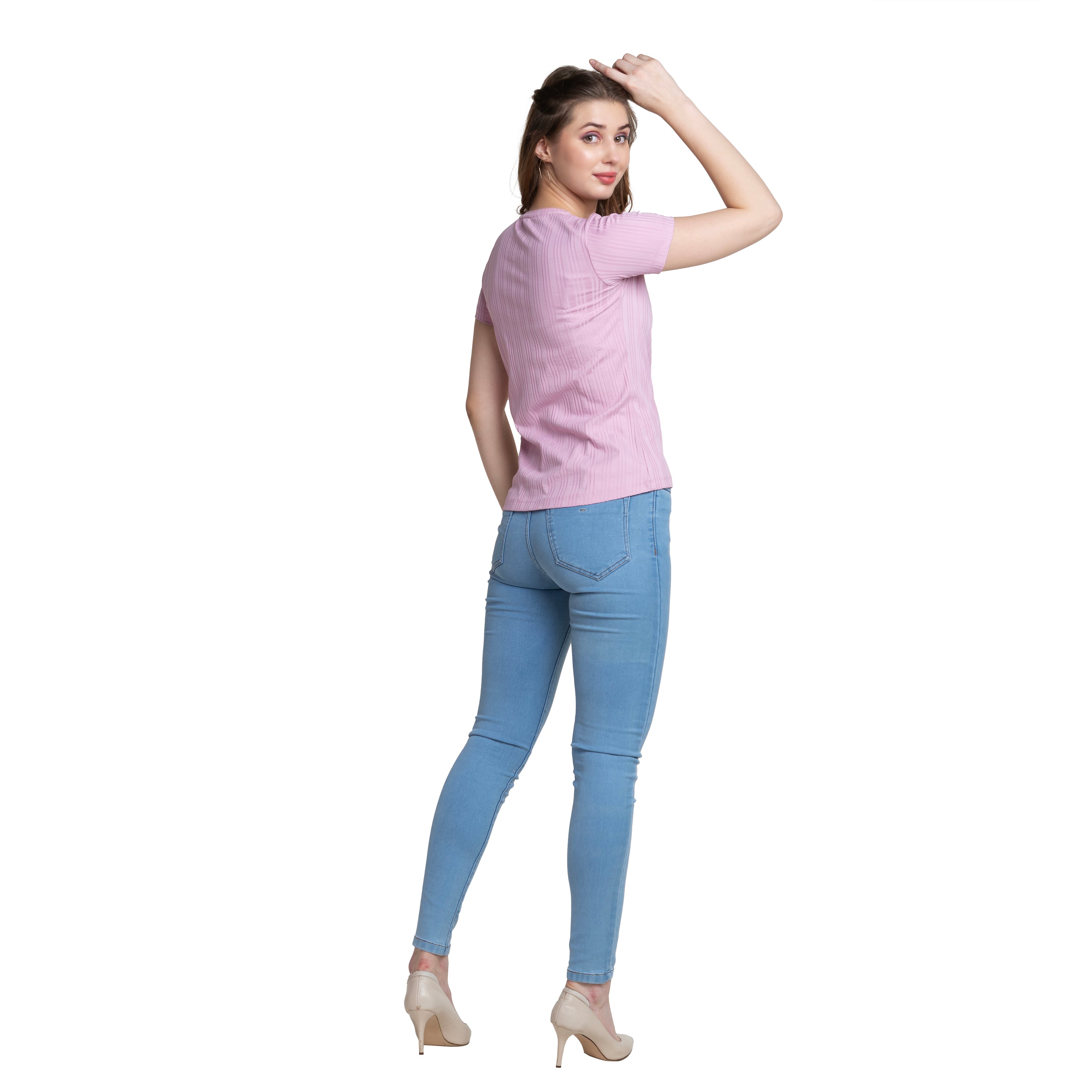 Women's Chest Printed light Purple colour T-shirt.