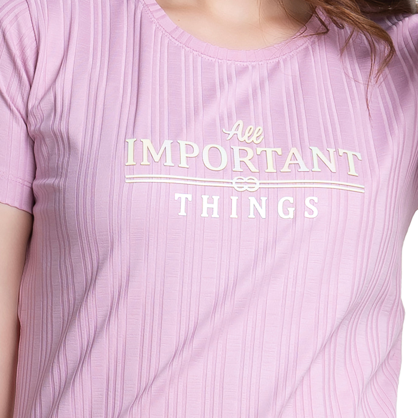 Women's Chest Printed light Purple colour T-shirt.