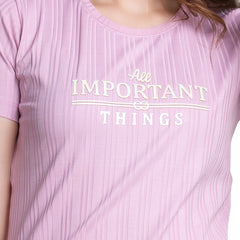 Women's Chest Printed light Purple colour T-shirt.