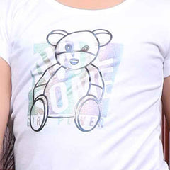 Teddy Print Cotton Half Sleeves Round Neck Girl's T-shirt