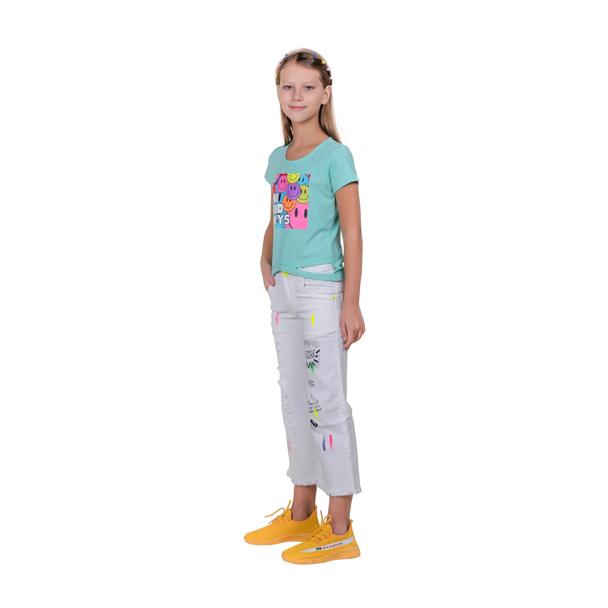 Smiley Printed Half Sleeve T-shirt For Girl's