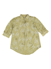 Astron - Olive Green Floral Embroidered Shirt For Women