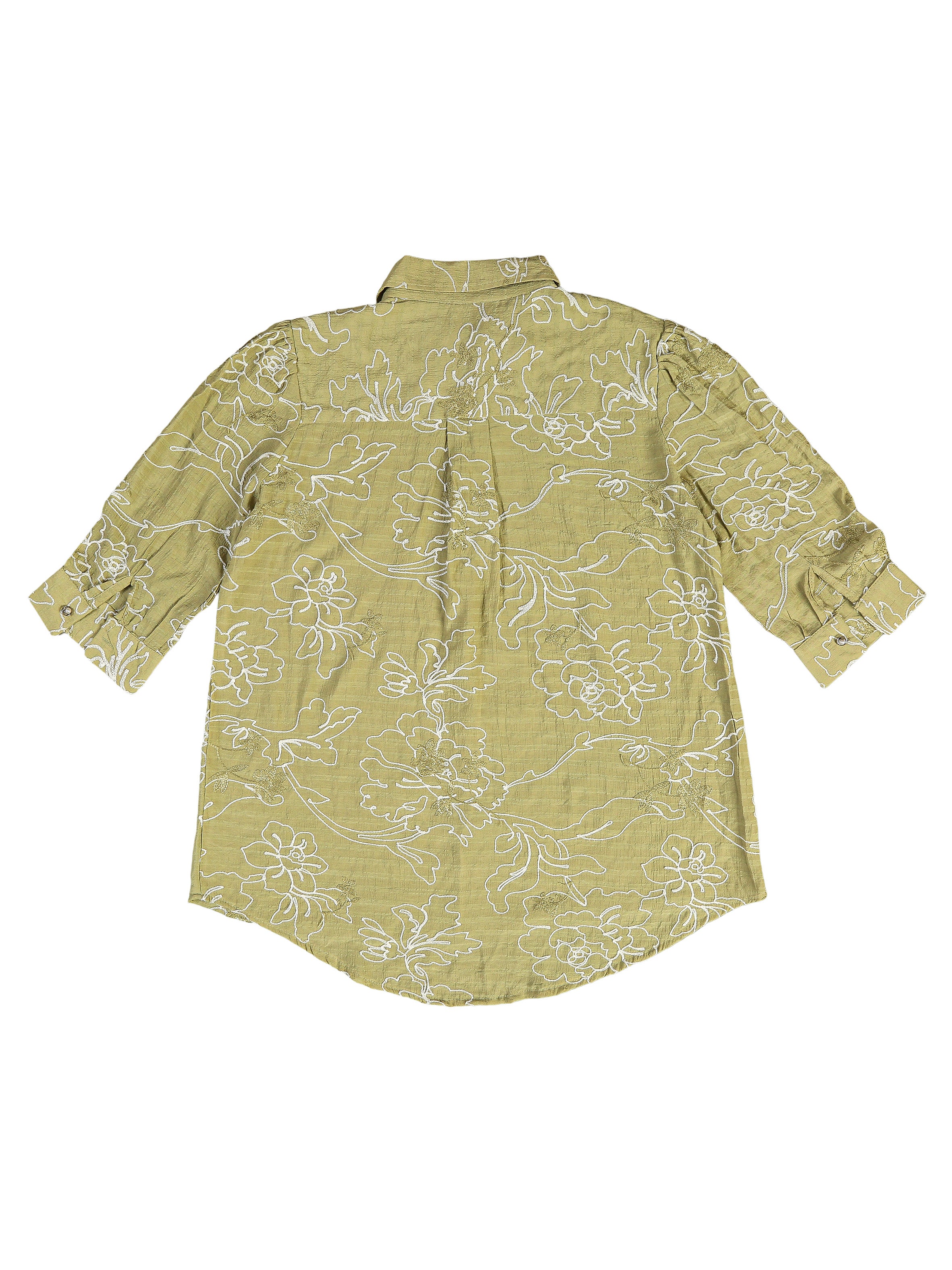 Astron - Olive Green Floral Embroidered Shirt For Women