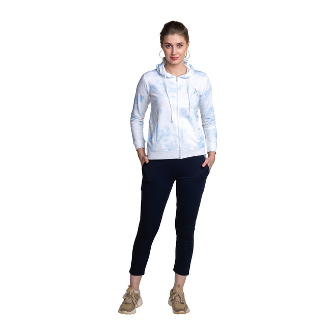 Blue Cotton Zip-through Hoodie For Women's